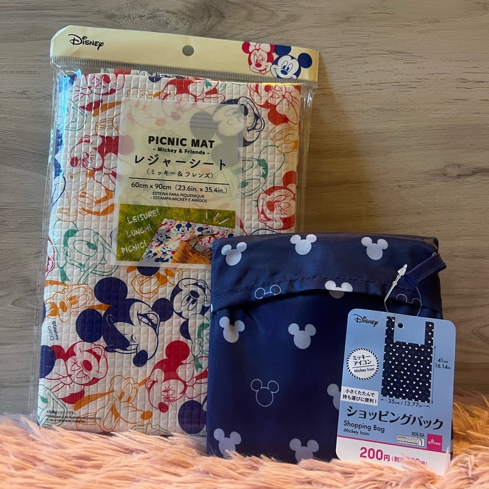 Daiso Mickey and Friends Picnic Mat and reusable tote bag set